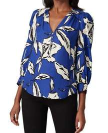 Veronica Beard Blouse Silk Blend Milan Top in Floral Blue Black & White Sz 8 EUC