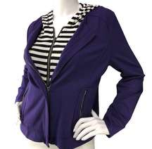 Chicos Zenergy Womens Size 0 US 4 Full Zip Hoodie Purple Removable Dickey Stripe