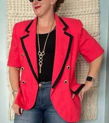 Vintage Oleg Cassini HOT neon pink double breasted blazer jacket size 14/L