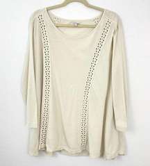 John Mark Women's Cotton Embroidered Eyelet Lace Tunic Top Neutral Tan Size L