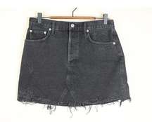 Agolde Womens Distressed Mini Skirt 30 Cult Black Cotton Button Fly Denim NWT