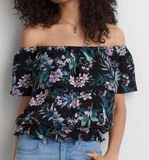 Black Floral Off The Shoulder Top