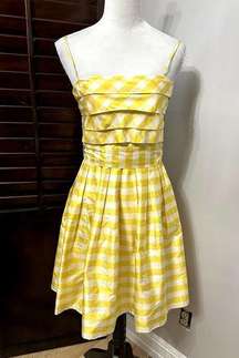 CK Bradley Womens Fit & Flare Dress Yellow Mini Gingham Pleated 100% Silk 0