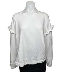 LOFT White Ruffle Long Sleeve Oversized Crew Neck Pullover Sweatshirt Top Size L