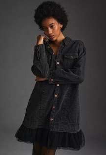 Pilcro Tulle & Black Denim Shirt Dress