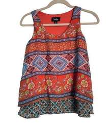 BY & BY | Women’s A-Line Swing Sleeveless Blouse Tank Top Boho Multicolor Print