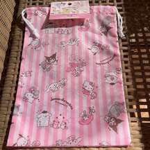 Sanrio Pink Striped Drawstring Bag