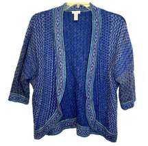 Chico’s Wool Blend Open Cardigan Sweater, Dolman Sleeves, Blue & Gray, Sz 1 (M)