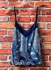 Blue Paisley Print  by Jonquil Lace Trim V-Neck Camisole