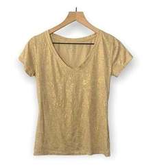 NY & Company Gold Cracked V Neck Neck Short Sleeve Tee Shirt Size XS
