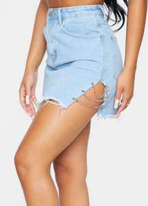 Denim Mini Skirt With Silver Chains