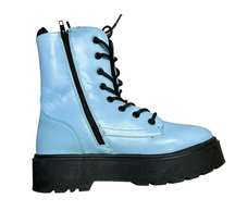 Yoki Baby Blue Chunky Vegan Leather Combat Boots 7