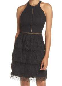 HEARTLOOM Black Victoria Ruffle Lace Halter Mini Dress Women's Size Small NWT