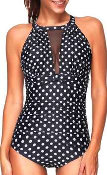 Tempt Me Women One Piece Swimsuit Polka Dot Ruched Tummy Control Bathing Suit