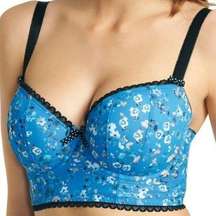 Freya Piper Padded Longline Bra Blue Cornflower Floral Size US 32DDD UK 32E