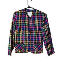 VTG 90s Dani Max Houndstooth Blazer Jacket Womens Sz 12 Multicolor Preppy Career