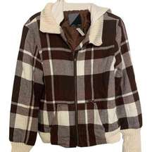 Volvom Wos MD brown plaid zip up sweater jacket