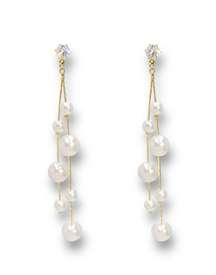 Elegant White Pearl Long Dangle Drop Earrings for Women 