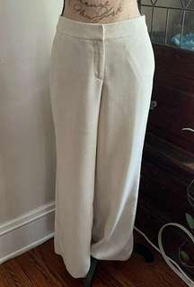 Vintage NY&Co Trousers 6 PETITE Beige Loose Leg Mid Rise Seersucker Women 90s