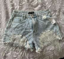 Sequin And Rhinestone Jean Shorts