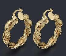 18k Gold Plated African Twisted Hoop Earrings Hypoallergenic Unisex Mens Womens