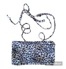 Relleciga Leopard Print Adjustable Back Lace Up Bandeau Bikini Swim Top