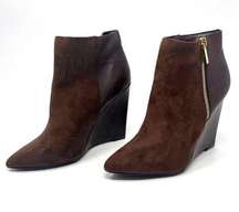 SHOEDAZZLE Brown Ashley Pointed Toe Wedge Ankle Booties