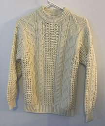 Cable Knit Fishermans Cream Sweater Mock Neck Women's Medium Vintage Acrylic