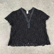 Jaclyn Smith Black Lace Sheer V Neck Crop Top