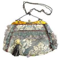 Malina Artisan Victorian Style Lace Chain Strap Handbag Purse Clutch Blue Gray