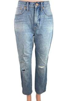 Madewell Blue The Perfect Vintage Tapered Rip Knee High Rise Crop Denim Jeans 28