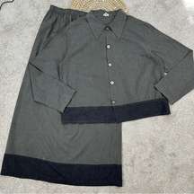 CP Shades Sausalito Set Rayon Blend Button Up Shirt & Long Skirt Green Lagenlook