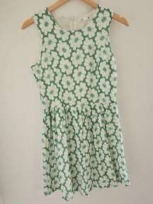 Embroidered Lace A-Line Dress by Lavand. sz Med Green Daisy Floral 60s Sleeveles