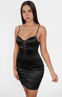 Tic Toc Black Satin Corset Bodycon Sleeveless Mini Dress Sz M NEW