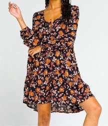 NWT- West of Melrose Black & Brown Floral Long Sleeve Baby Doll Dress Small