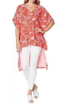 G By Giuliana Women Caftan Cover-up Linen Blend Plus Siz3 1x Hi-Low Red Palms