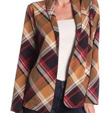 NWT Womens Bobeau Autumn Plaid Open Woven Blazer Jacket - Sz S Petite SP