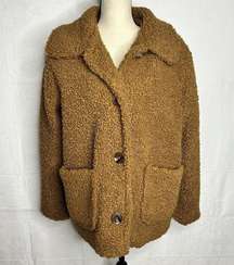 Hot Kiss Brown Fuzzy Teddy Bear Sherpa Coat Womens Jacket Sz M 4-Button Pockets