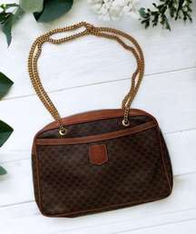 Celine Vintage Macadam Chain Shoulder Bag Leather PVC interior monogram brown