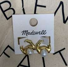 NWT Madewell Freshwater Pearl Huggie Hoop Earrings Gold