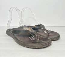 Olukai Paniolo Brown Leather Sandals Flip Flop Size 8 Women’s