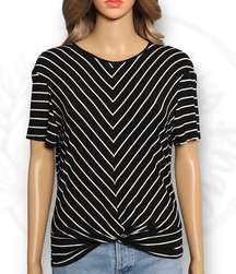 Jo & Co Striped Knotted Front Twisted Short Sleeve T-Shirt Black & White Size XL