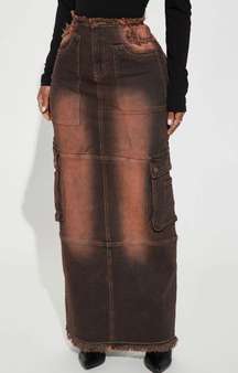 Tinted Denim Cargo Maxi Skirt