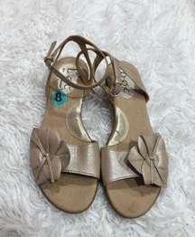 BOC  Leather Floral Ankle Strap Sandals Gold 8