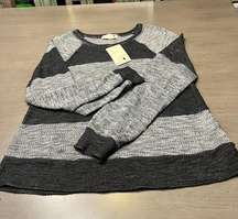 Everleigh Womens Black Gray Sweater Size SP Striped Long Sleeve Light‎ Weight