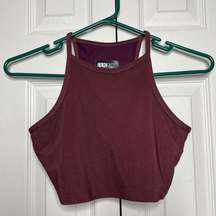 Beach Riot Womens Sports Bra High Neck Maroon Metallic Size Small