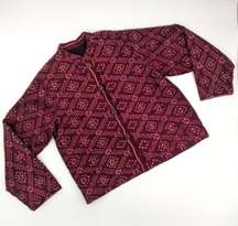 Ikat Jacket Women's Maroon Wooden Buttons Mandarin Collar Lightweight Lined‎