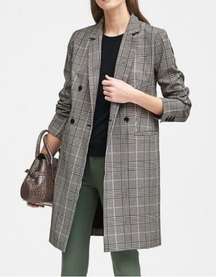 Banana Republic Glenplaid Long Car Coat Black White Plaid Checks Double Breasted