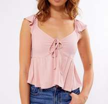 LA Hearts Keyhole Linen Babydoll Top