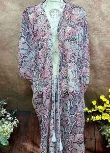 Carlos by Carlos Santana Snake Skin Print Maxi Kimono - Blush - One Size